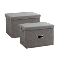 SOGA 2X Grey Large Foldable Canvas Storage Box Cube Clothes Basket Organiser Home Decorative Box