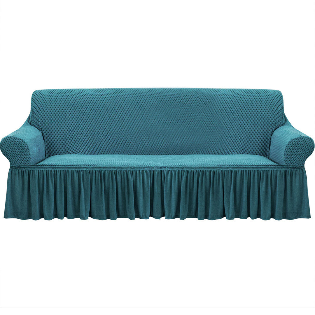 SOGA 4-Seater Blue Sofa Cover with Ruffled Skirt Couch Protector High Stretch Lounge Slipcover Home Decor