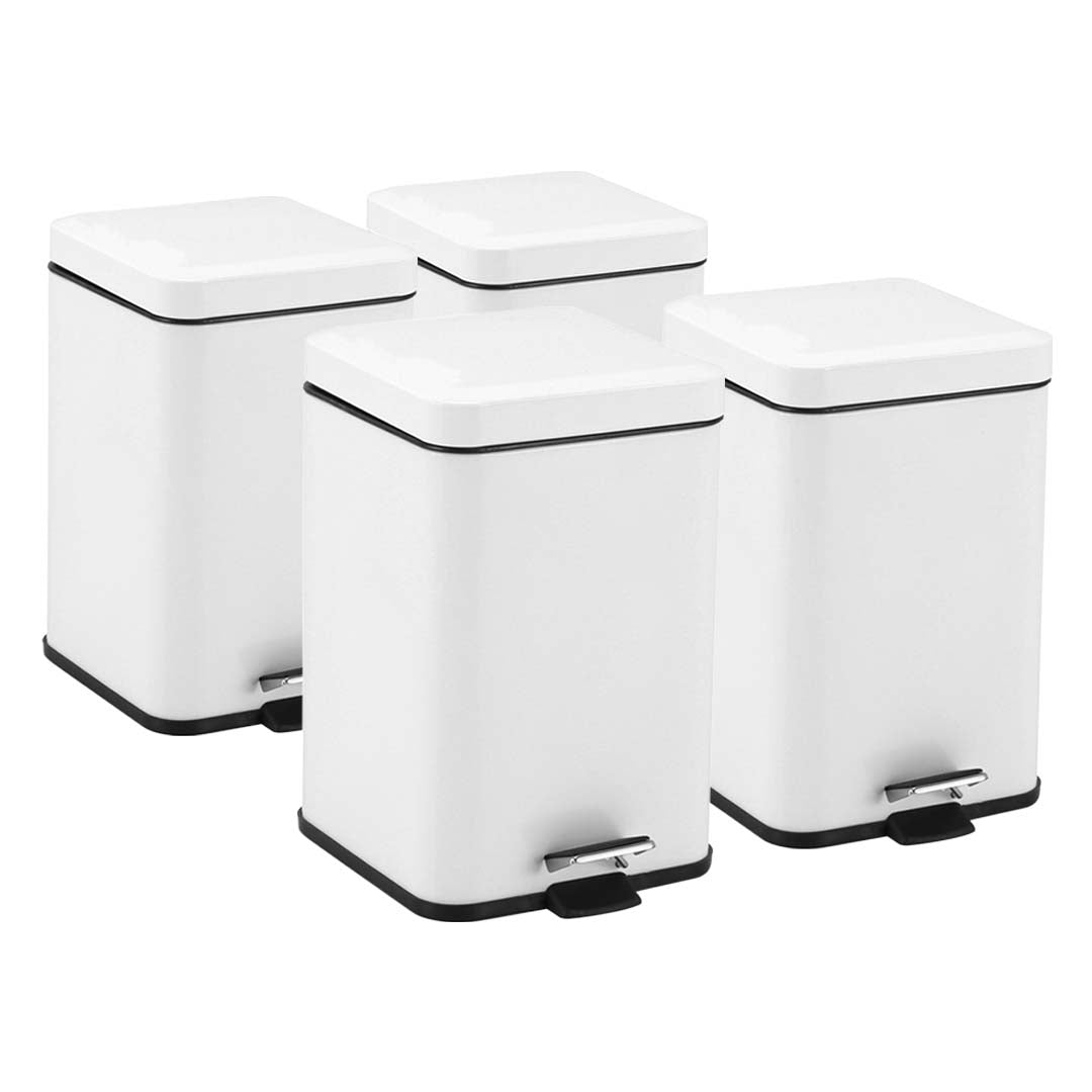 SOGA 4X Foot Pedal Stainless Steel Rubbish Recycling Garbage Waste Trash Bin Square 6L White