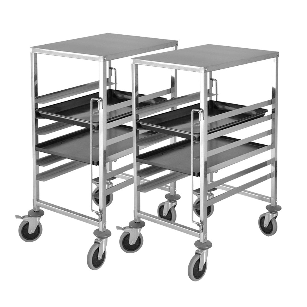 SOGA 2X Gastronorm Trolley 7 Tier Stainless Steel Bakery Trolley Suits 60x40cm Tray with Working Surface