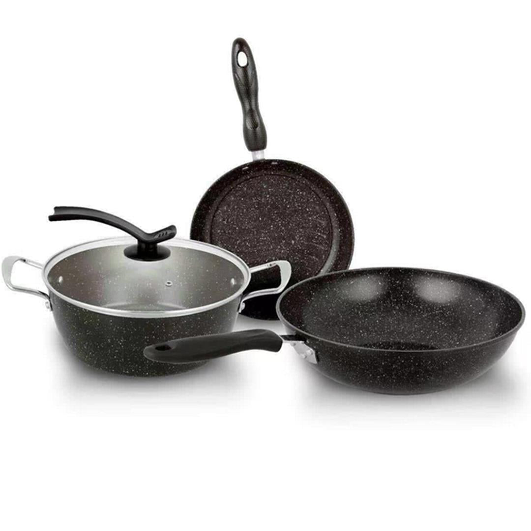 SOGA Ceramic Stone Coated Black 4pcs Pot & Pan Set - Cookware Induction Non Stick