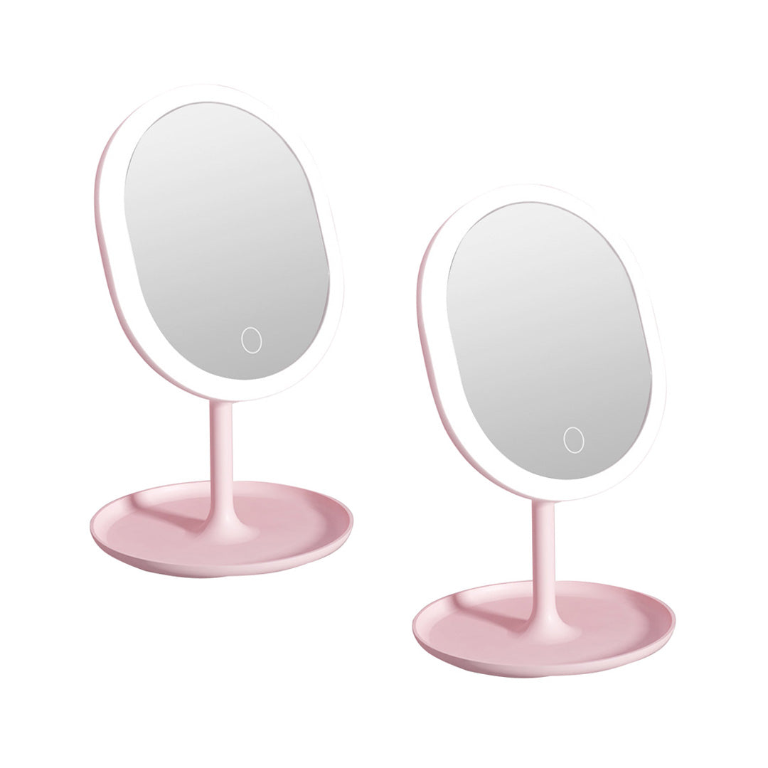 SOGA 2X 20cm Pink Rechargeable LED Light Makeup Mirror Tabletop Vanity Home Decor