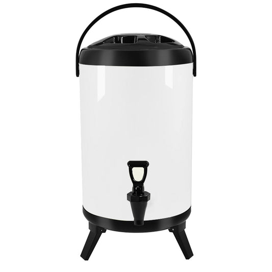 SOGA 14L Stainless Steel Insulated Milk Tea Barrel Hot and Cold Beverage Dispenser Container with Faucet White