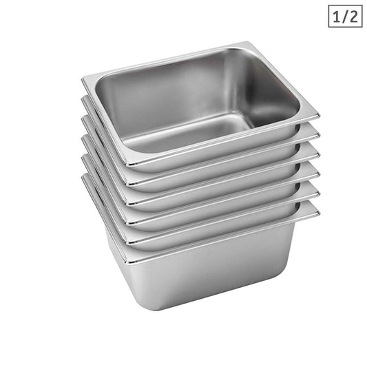 SOGA 6X Gastronorm GN Pan Full Size 1/2 GN Pan 15cm Deep Stainless Steel With Lid