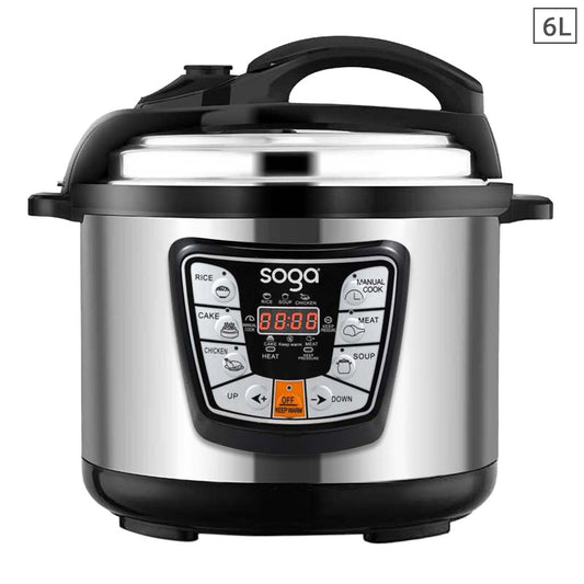 SOGA Stainless Steel Electric Pressure Cooker 6L Nonstick 1600W