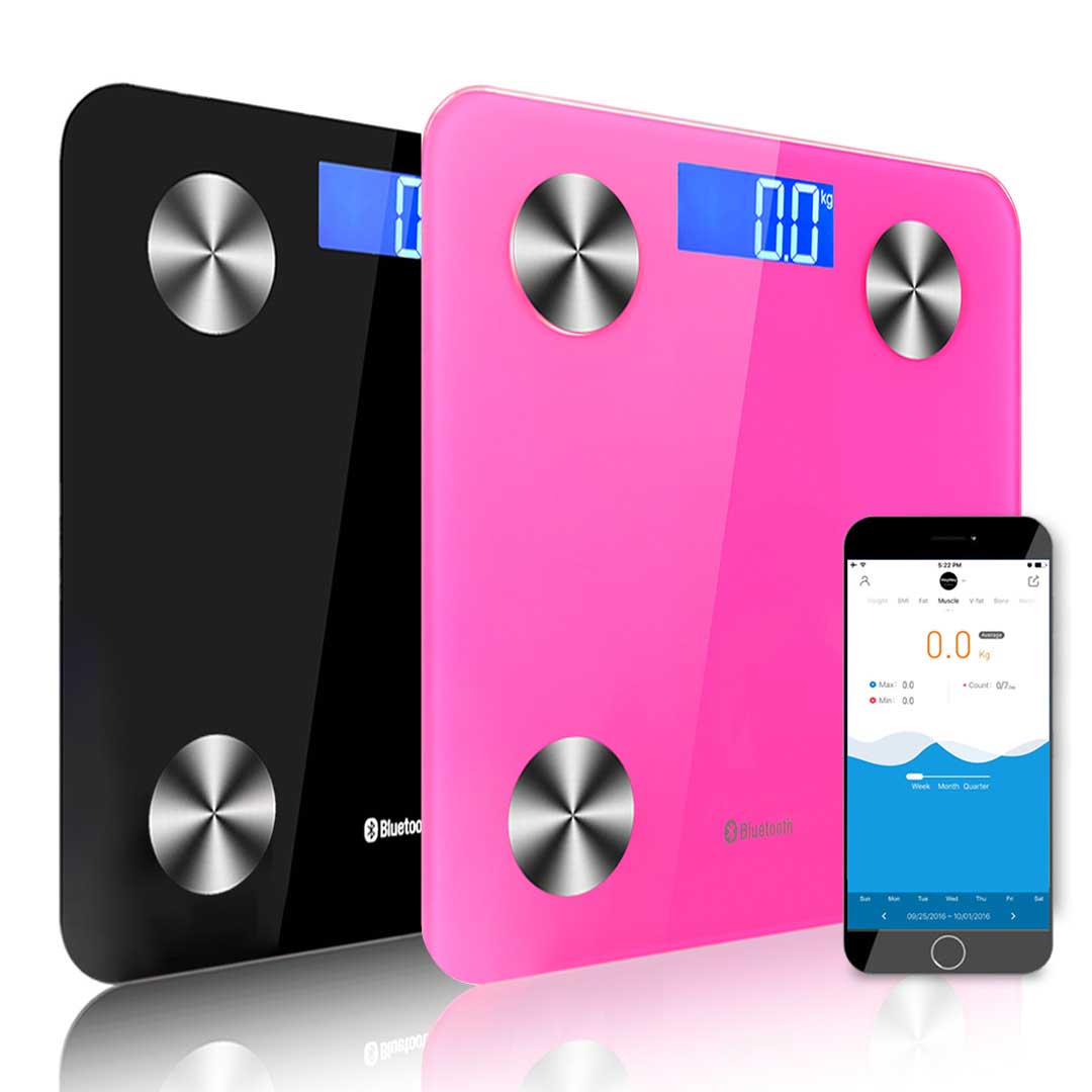 SOGA 2X Wireless Bluetooth Digital Body Fat Scale Bathroom Health Analyser Weight Black/Pink