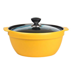 3.5L Ceramic Casserole Stew Cooking Pot with Glass Lid Yellow