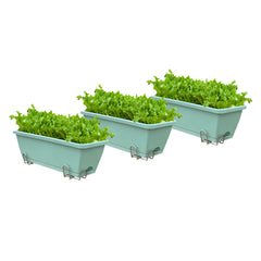 SOGA 49.5cm Green Rectangular Planter Vegetable Herb Flower Outdoor Plastic Box with Holder Balcony Garden Decor Set of 3