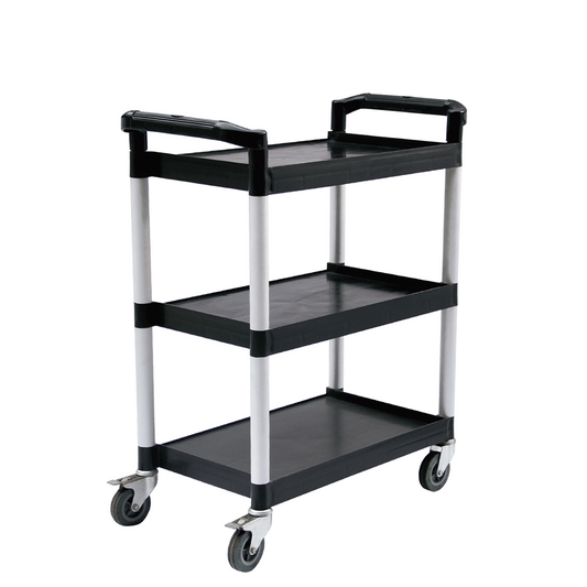 SOGA 3 Tier Food Trolley Portable Kitchen Cart Multifunctional Big Utility Service with wheels 830x420x950mm Black