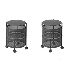 SOGA 2X 2 Tier Steel Round Rotating Kitchen Cart Multi-Functional Shelves Portable Storage Organizer with Wheels