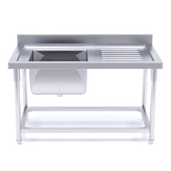 SOGA Stainless Steel Work Bench Sink Commercial Restaurant Kitchen Food Prep 140*70*85cm