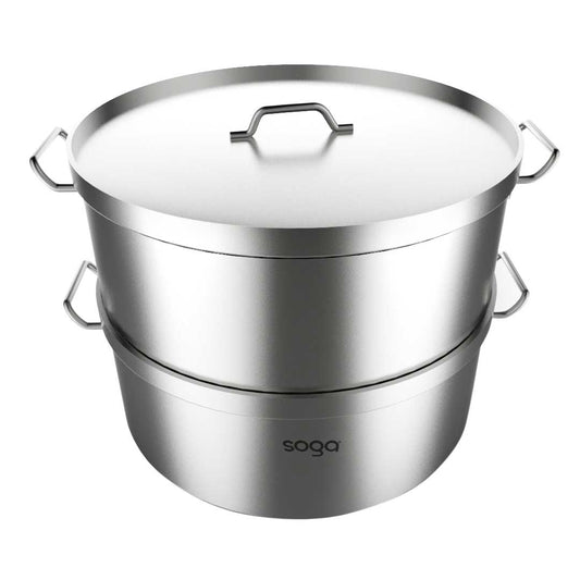 SOGA Commercial 304 Stainless Steel Steamer With 2 Tiers Top Food Grade 32*22cm