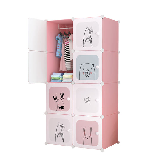 SOGA 8 Cubes Pink Portable Wardrobe Divide-Grid Modular Storage Organiser Foldable Closet