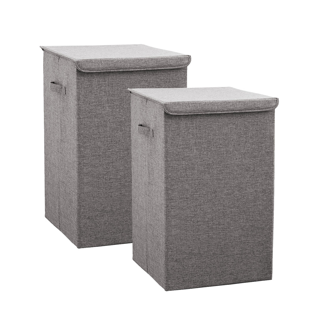 SOGA 2X Grey Large Collapsible Laundry Hamper Storage Box Foldable Canvas Basket Home Organiser Decor