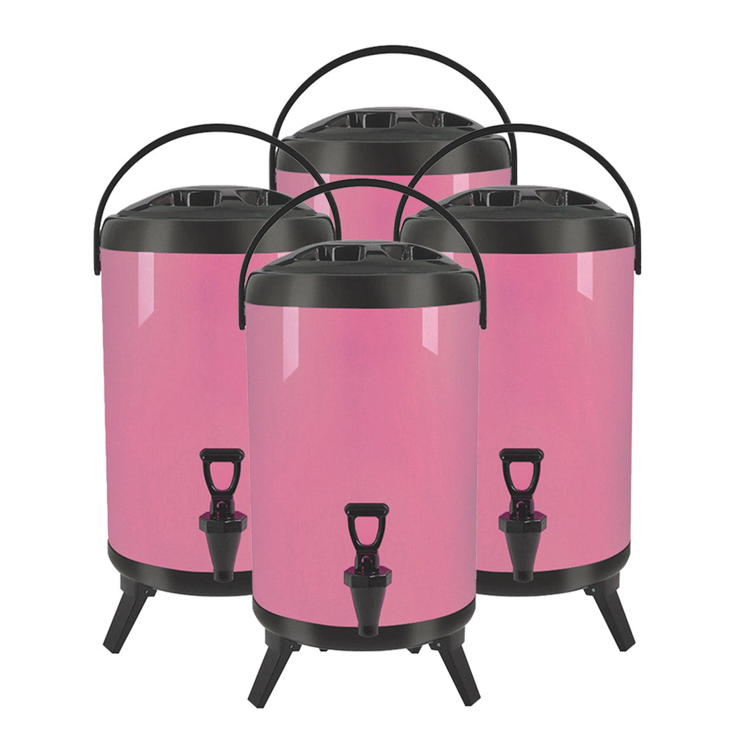 SOGA 4X 18L Stainless Steel Insulated Milk Tea Barrel Hot and Cold Beverage Dispenser Container with Faucet Pink