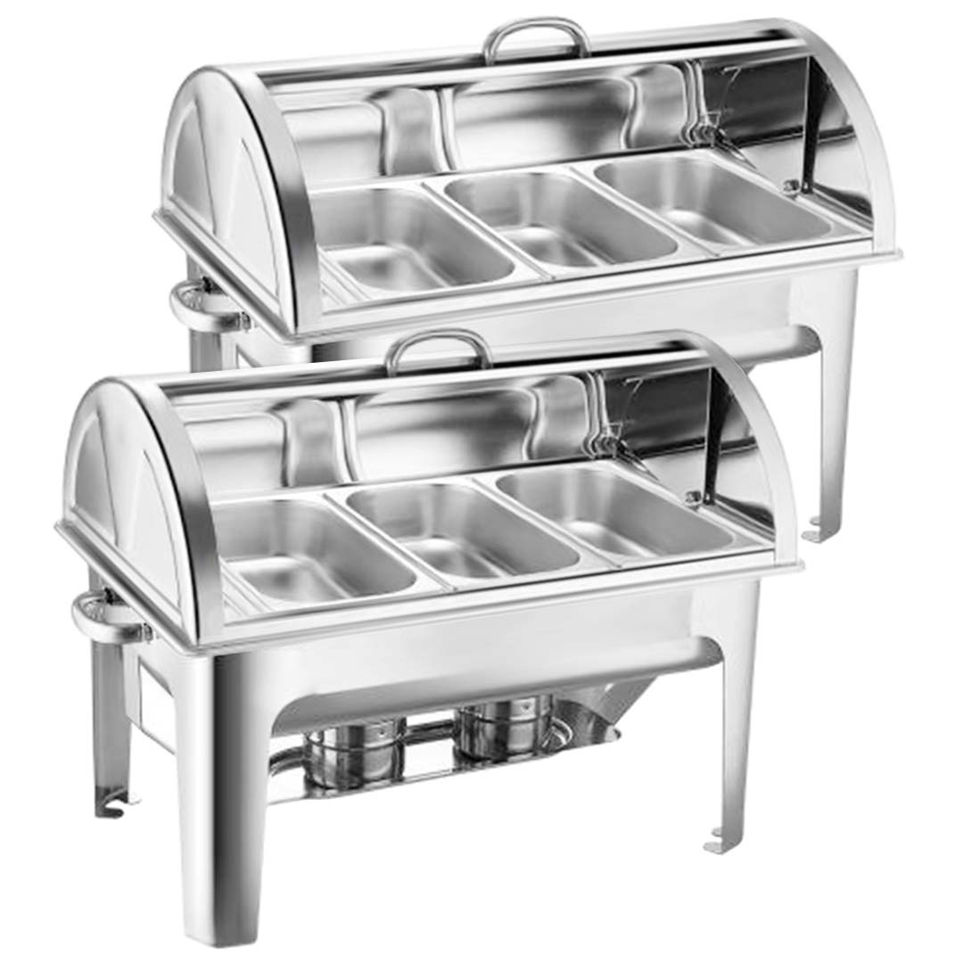 SOGA 2X 3L Triple Tray Stainless Steel Roll Top Chafing Dish Food Warmer