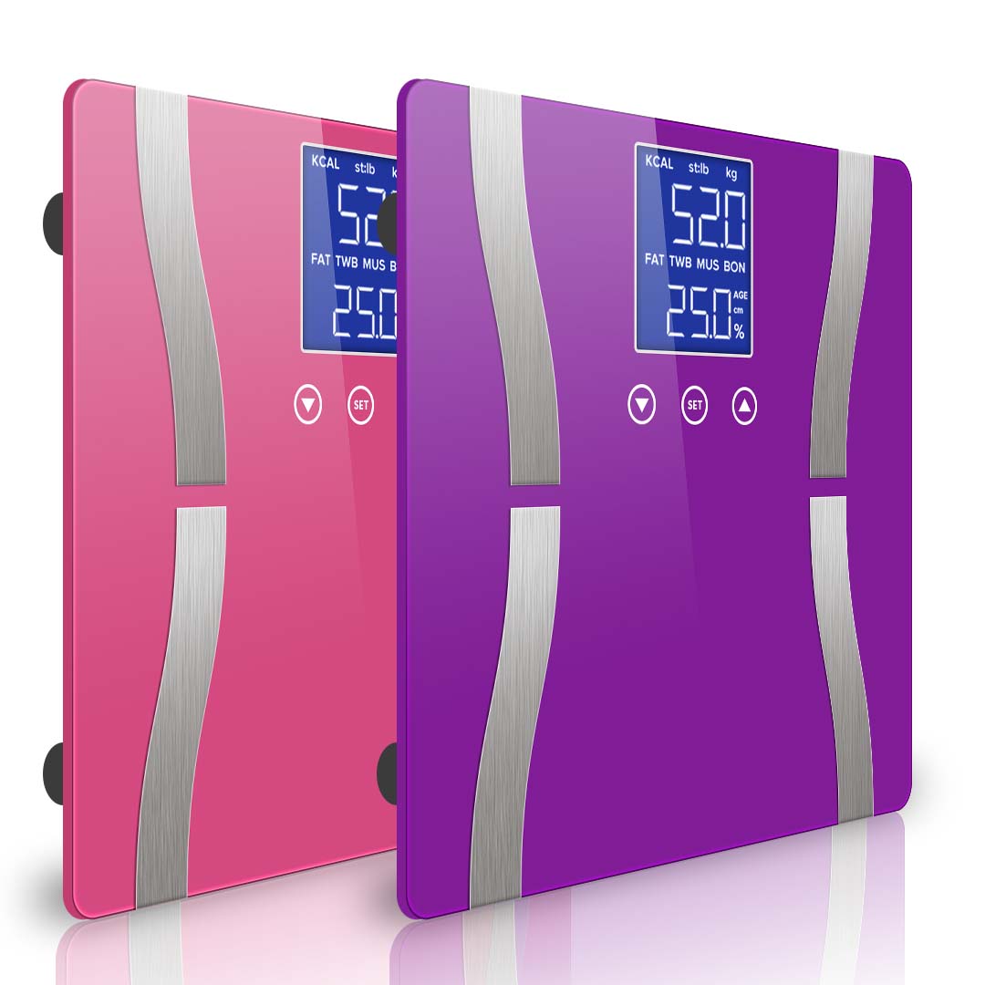 SOGA 2X Digital Body Fat Scale Bathroom Scales Weight Gym Glass Water LCD Purple/Pink
