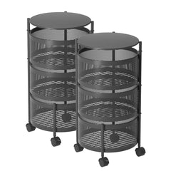 SOGA 2X 3 Tier Steel Round Rotating Kitchen Cart Multi-Functional Shelves Portable Storage Organizer with Wheels