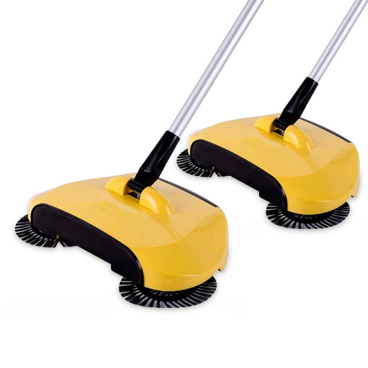 SOGA 2x Hand Push Sweeper Broom Lazy Auto Spin Household Cleaning No Electricity Yellow