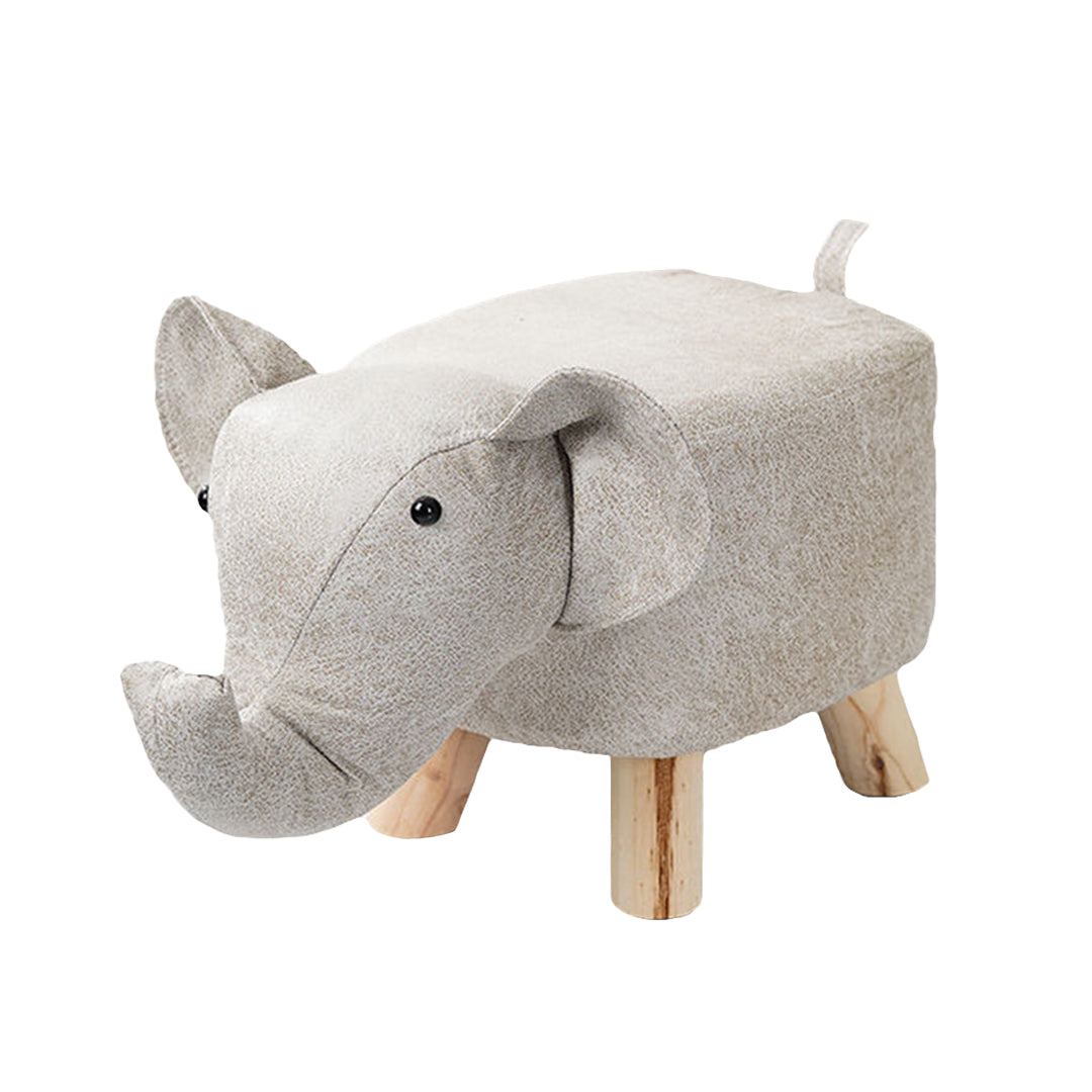 SOGA Beige Children Bench Elephant Character Round Ottoman Stool Soft Small Comfy Seat Home Decor