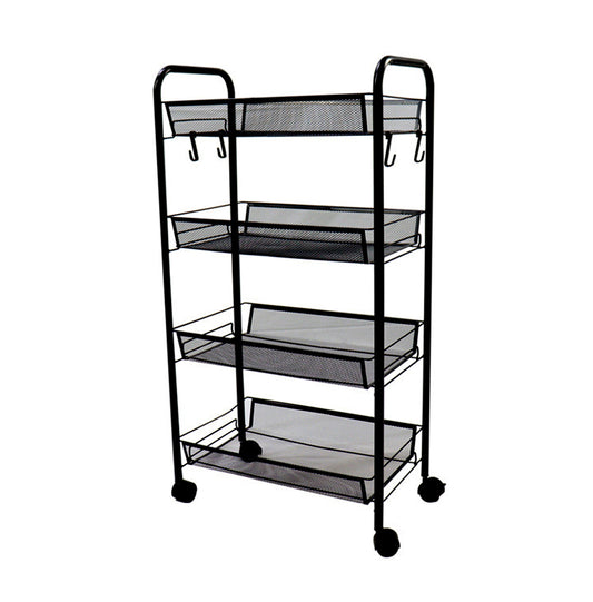 SOGA 4 Tier Steel Black Bee Mesh Kitchen Cart Multi-Functional Shelves Portable Storage Organizer with Wheels