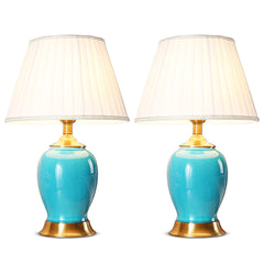 SOGA 2X Ceramic Oval Table Lamp with Gold Metal Base Desk Lamp Blue