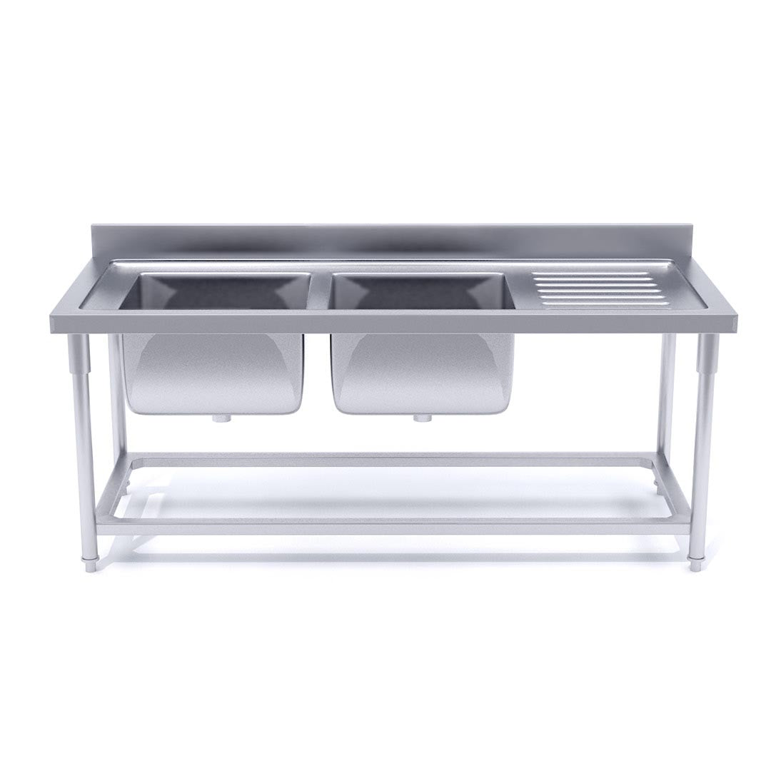 SOGA Stainless Steel Double Sink Bowl Work Bench Commercial Restaurant Food Prep 160*70*85cm