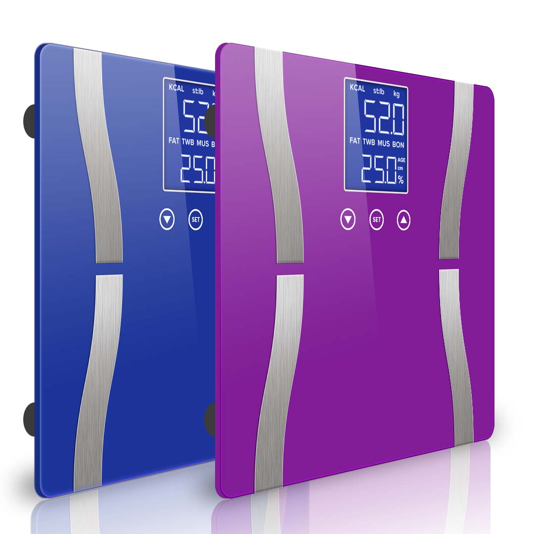 SOGA 2X Glass LCD Digital Body Fat Scale Bathroom Electronic Gym Water Weighing Scales Blue/Purple