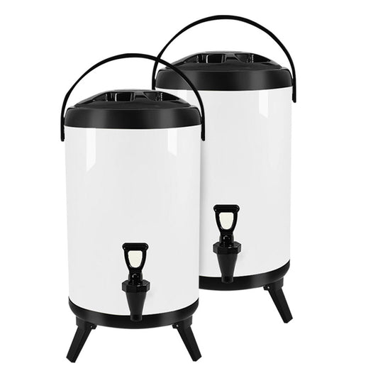 SOGA 2X 10L Stainless Steel Insulated Milk Tea Barrel Hot and Cold Beverage Dispenser Container with Faucet White