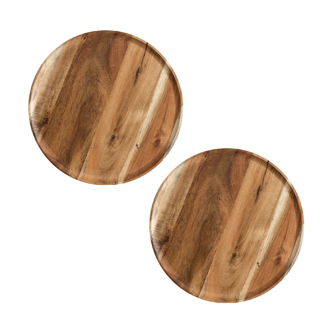 SOGA 2X 20cm Brown Round Wooden Centerpiece Serving Tray Board Home Decor