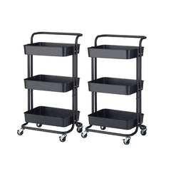 SOGA 2X 3 Tier Steel Black Movable Kitchen Cart Multi-Functional Shelves Portable Storage Organizer with Wheels