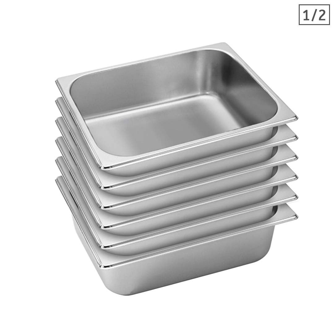 SOGA 6X Gastronorm GN Pan Full Size 1/2 GN Pan 10cm Deep Stainless Steel Tray With Lid