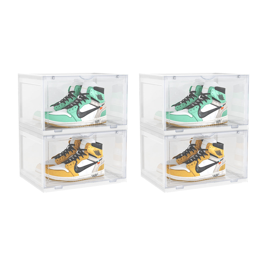 SOGA 2X 2 Tier Transparent Portable Shoe Organiser Sneaker Footwear Folding Plastic Bin Stackable Storage Box with Magnetic Door