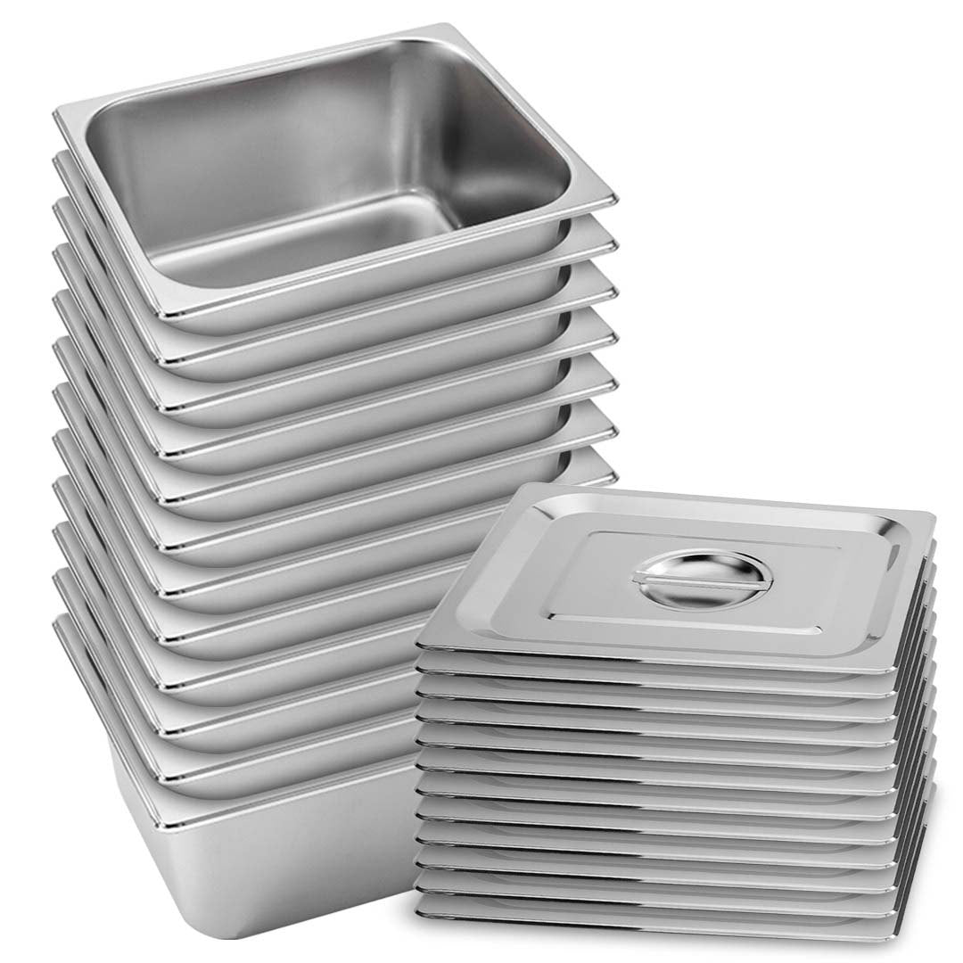 SOGA 12X Gastronorm GN Pan Full Size 1/2 GN Pan 15cm Deep Stainless Steel With Lid