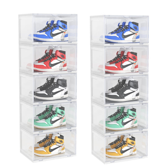 SOGA 2X 5 Tier Transparent Portable Shoe Organiser Sneaker Footwear Folding Plastic Bin Stackable Storage Box with Magnetic Door
