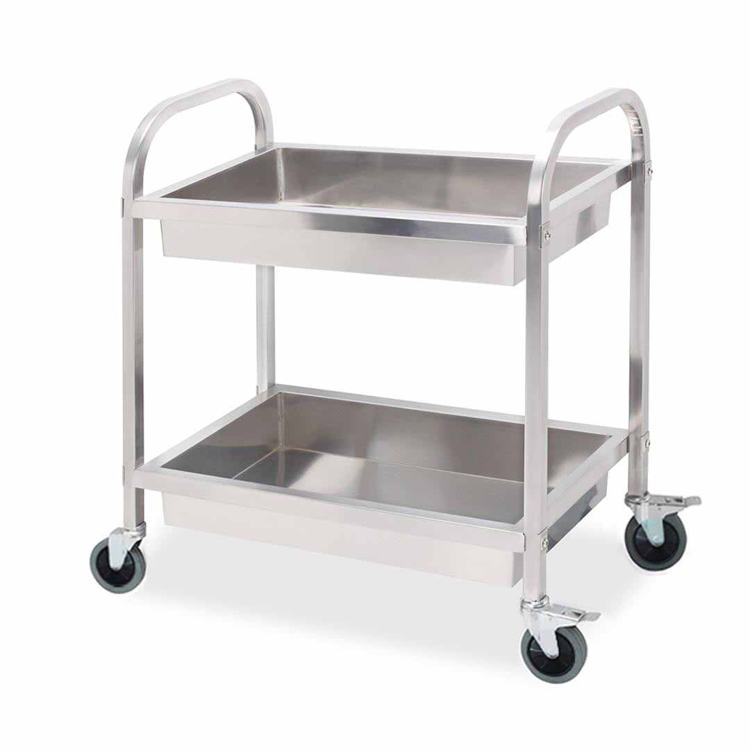 SOGA 2 Tier Stainless Steel Kitchen Trolley Bowl Collect Service Food Cart 75×40×83cm Small