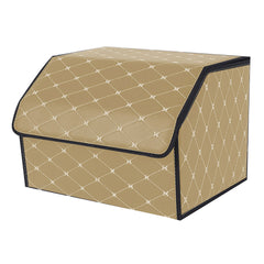SOGA Leather Car Boot Collapsible Foldable Trunk Cargo Organizer Portable Storage Box Beige/Gold Stitch Medium