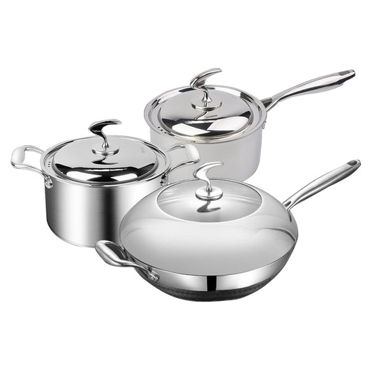 SOGA 6 Piece Cookware Set 18/10 Stainless Steel 3-Ply Frying Pan, Milk, and Soup Pot with Lid