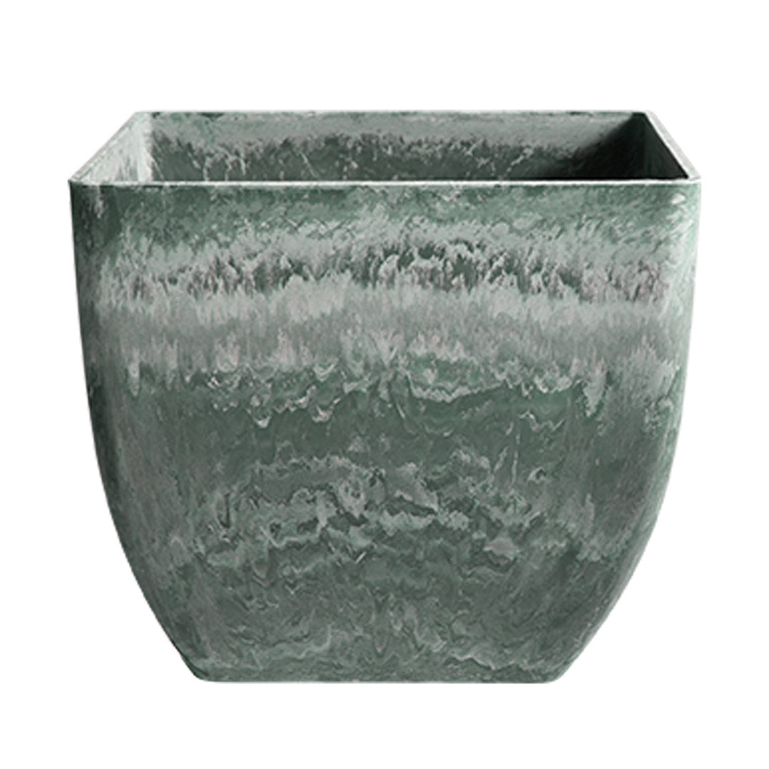 SOGA 27cm Green Grey Square Resin Plant Flower Pot in Cement Pattern Planter Cachepot for Indoor Home Office
