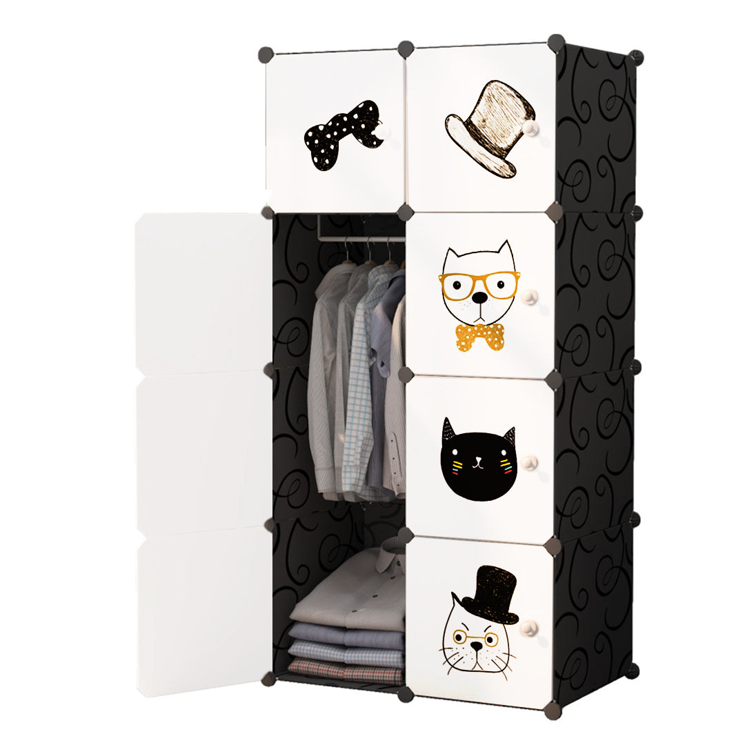 SOGA 8 Cubes Black Portable Wardrobe Divide-Grid Modular Storage Organiser Foldable Closet