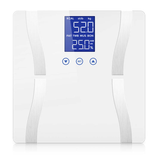 Glass LCD Digital Body Fat Scale Bathroom Electronic Gym Water Weighing Scales White