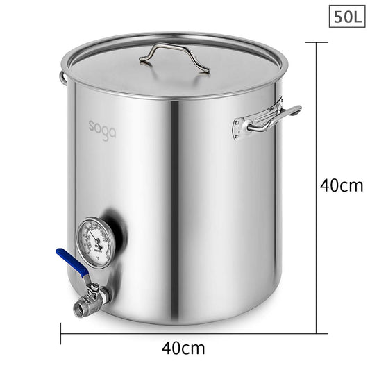 SOGA Stainless Steel Brewery Pot 50L With Beer Valve 40*40cm