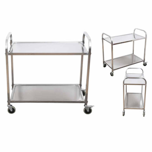 SOGA 2 Tier Stainless Steel Kitchen Dining Food Cart Trolley Utility Size 95x50x95cm Large