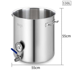 SOGA Stainless Steel No Lid Brewery Pot 130L With Beer Valve 55*55cm