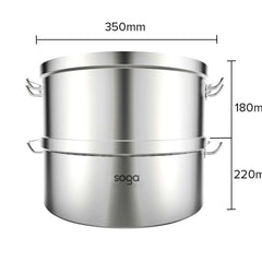 SOGA Commercial 304 Stainless Steel Steamer With 2 Tiers Top Food Grade 35*22cm