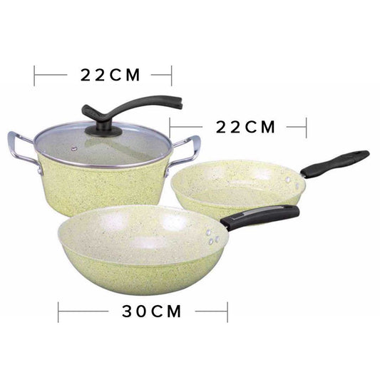 SOGA Ceramic Stone Coated Yellow 4pcs Pot & Pan Set - Cookware Induction Non Stick