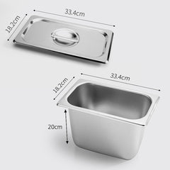 SOGA Gastronorm GN Pan Full Size 1/3 GN Pan 20cm Deep Stainless Steel Tray with Lid