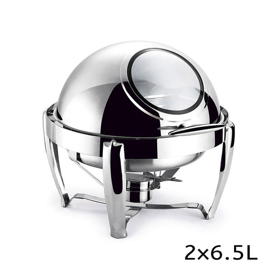 SOGA 2X 6.5L Stainless Steel Round Soup Tureen Bowl Station Roll Top Buffet Chafing Dish Catering Chafer Food Warmer Server