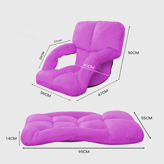 SOGA  Foldable Lounge Cushion Adjustable Floor Lazy Recliner Chair with Armrest Purple