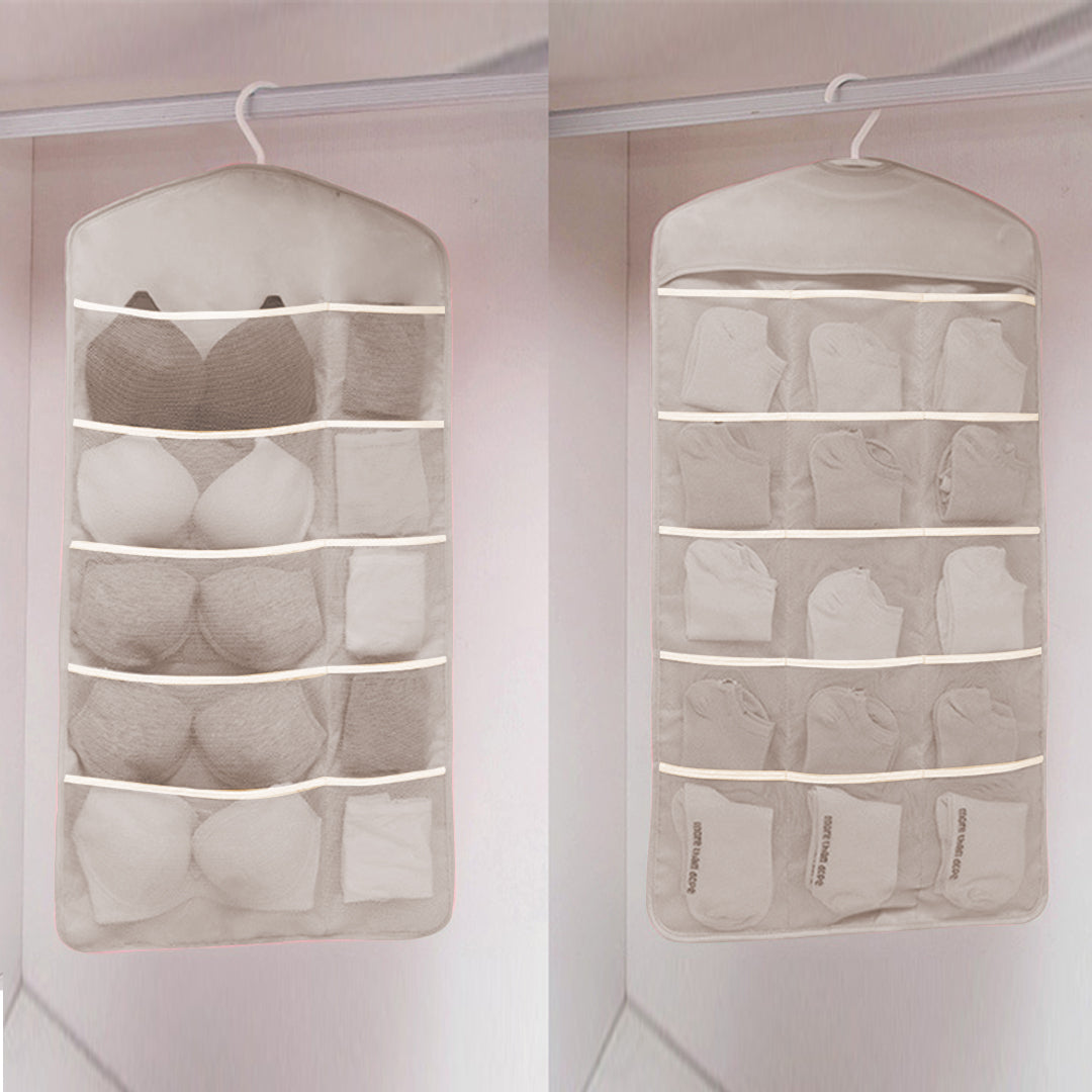 SOGA 2X Grey Double Sided Hanging Storage Bag Underwear Bra Socks Mesh Pocket Hanger Home Organiser